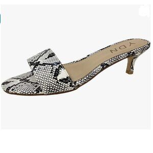 YDN White Snakeskin Kitten Heel Mules Slip on Clog Sandals Open Toe Dress Shoes